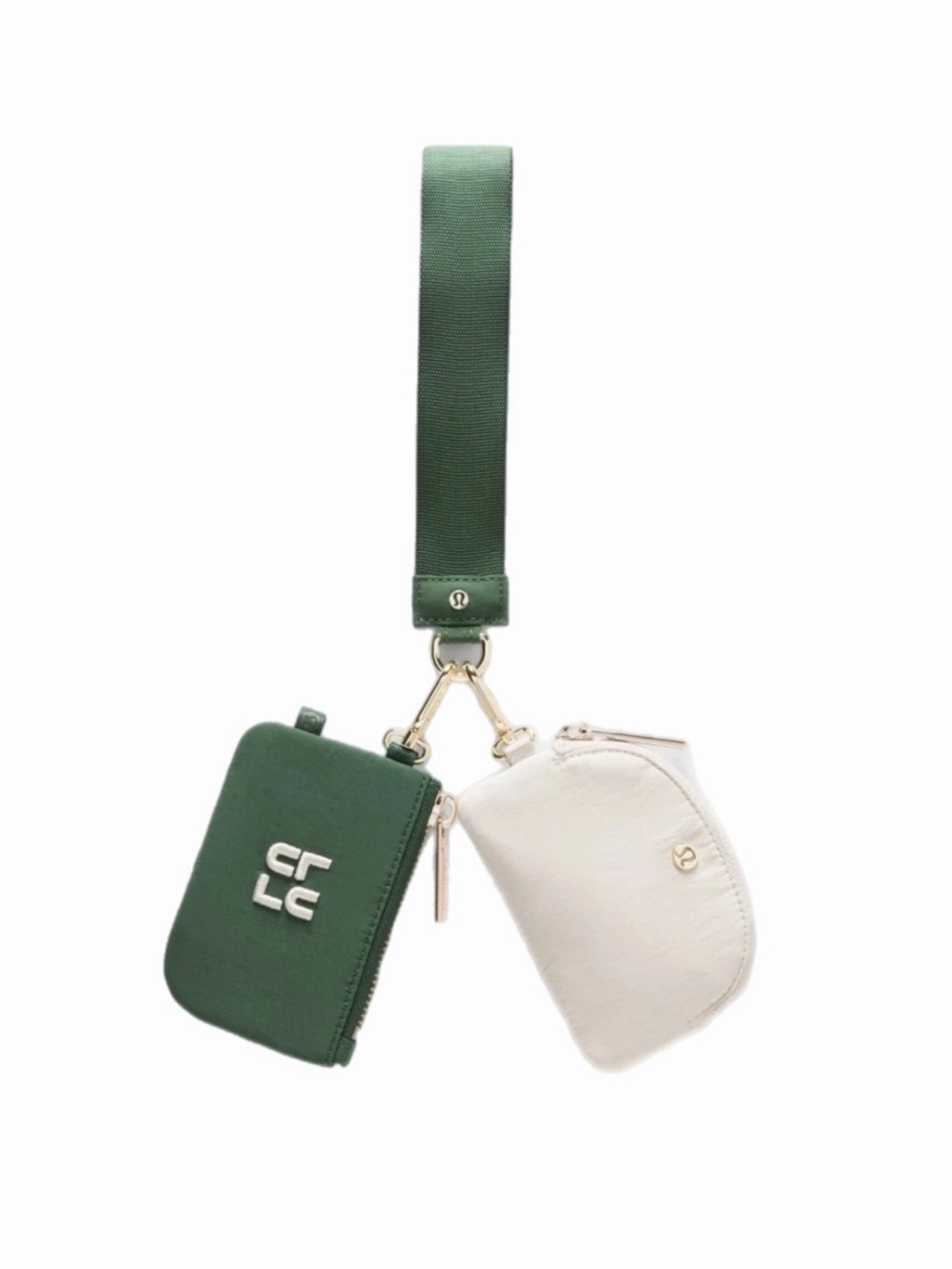NWT!🍋🍋Lululemon Dual Pouch Wristlet Stacked🍋🍋. Ivy Green/Light Ivory/Gold.